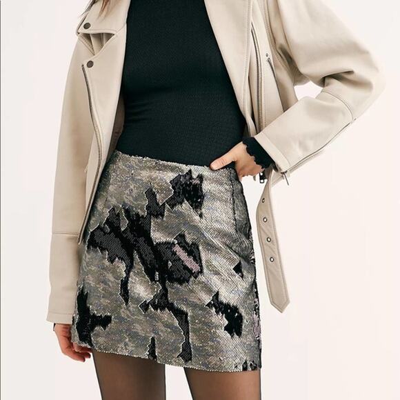 Free People Dresses & Skirts - Free People Metallic Camo Print Army Skinny Sequin Mini Skirt
